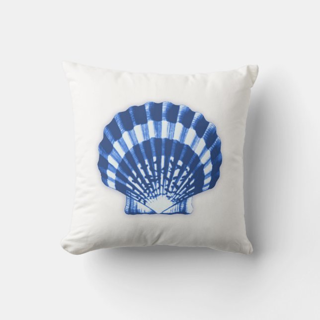 Almofada Scallop Shell - azuis marinhos e branco (Frente)