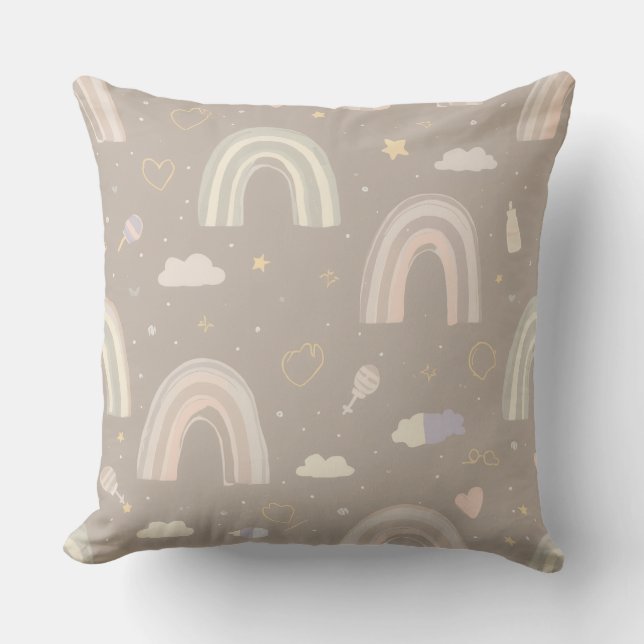 Almofada Scandinavian Pastel Nursery Pillow | Soft Rainbows (Frente)