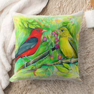 Almofada Scarlet Tanagers Bird Art