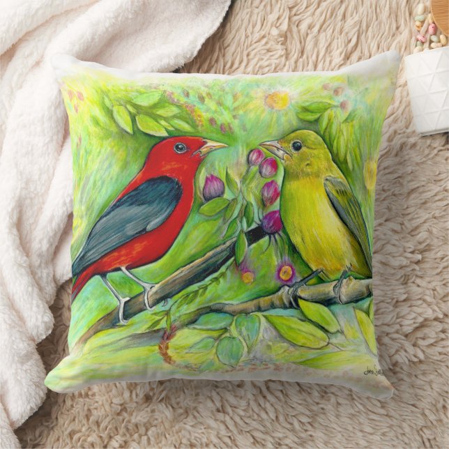 Almofada Scarlet Tanagers Bird Art (Cobertor)