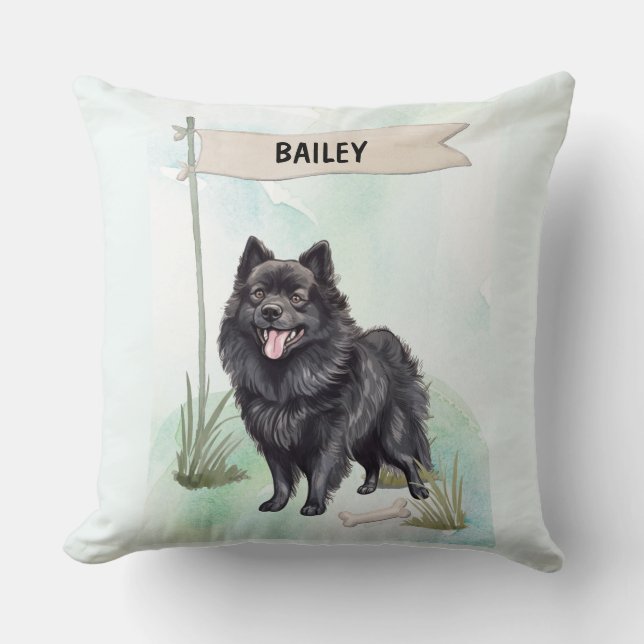 Almofada Schipperke Watercolor Personalized Dog (Frente)