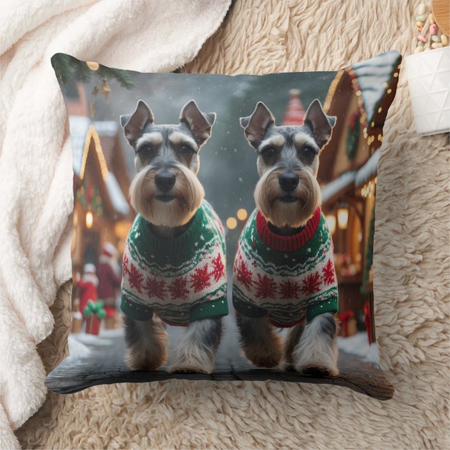 Almofada Schnauzer Dogs Christmas Snow Holiday  (Cobertor)