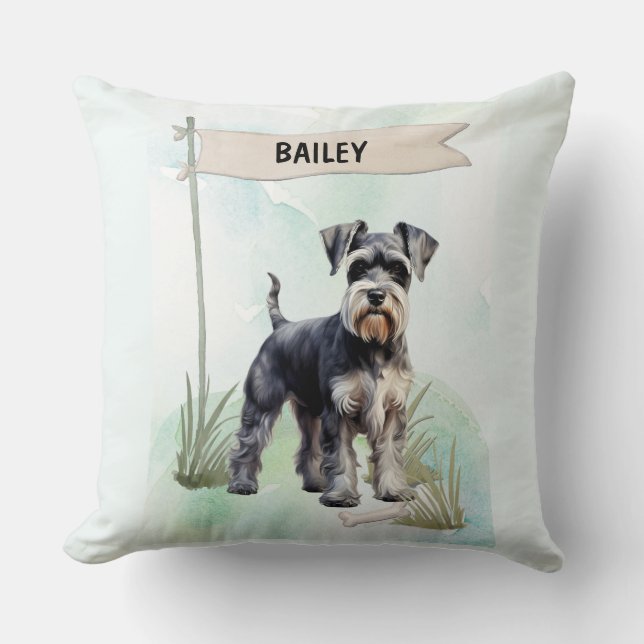 Almofada Schnauzer Watercolor Personalized Dog (Frente)