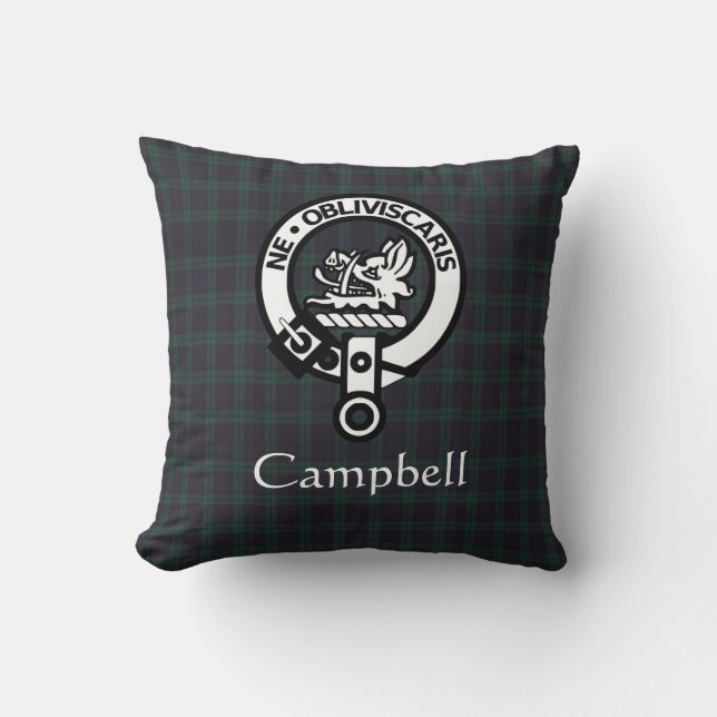 Almofada Scottish Campbell Crest Crachá & Tartan (Frente)