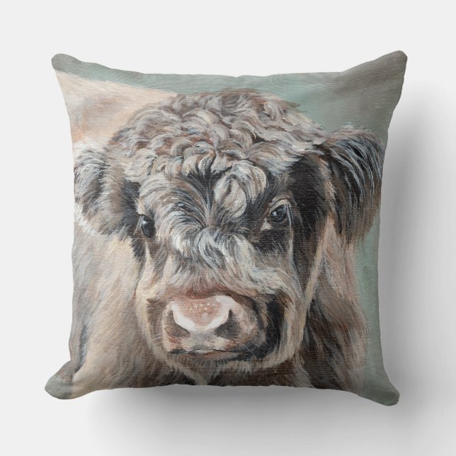 Almofada Scottish Highland Calf on Green (Frente)