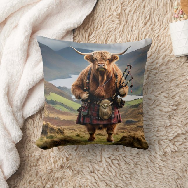 Almofada Scottish Highland Cow Bagpiper, (Cobertor)