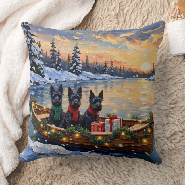 Almofada Scottish Terrier Christmas Boat Holiday (Cobertor)