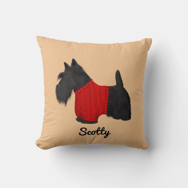 Almofada Scottish Terrier (Scotty Dog) em Red Sweater (Frente)
