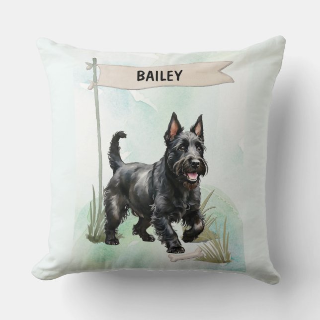 Almofada Scottish Terrier Watercolor Personalized Dog (Frente)