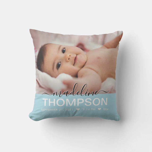 Almofada Script Blue Baby Newborn Name (Frente)