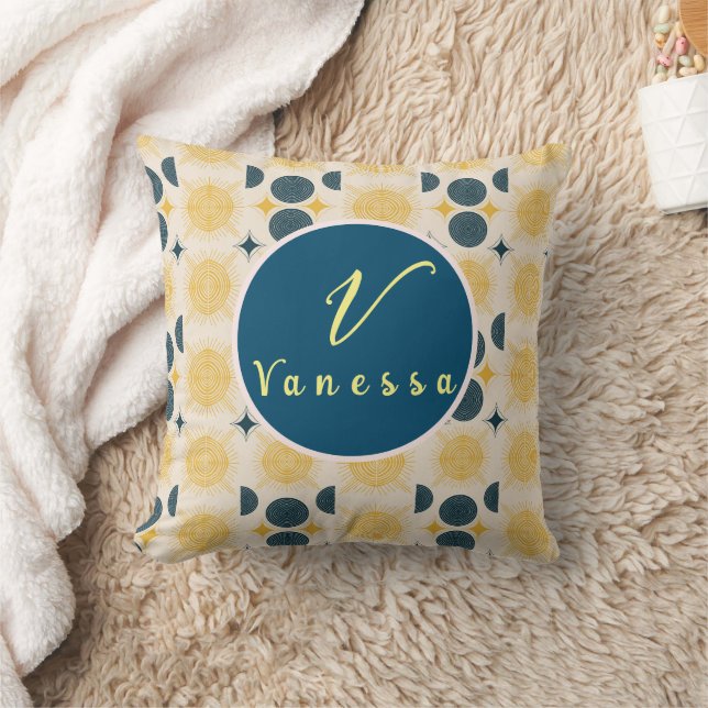 Almofada Script Boho Celestial Sun Moon Monograma (Cobertor)