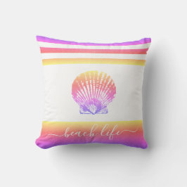 Almofada Script da vida na praia amarelo-rosa-ombre-seashel