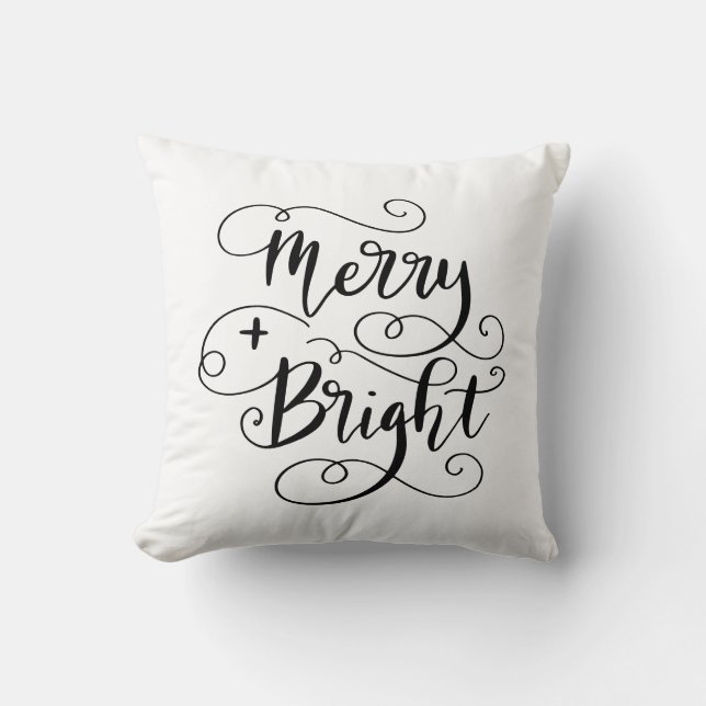 Almofada Script De Férias De Natal feliz E Brilhante (Frente)