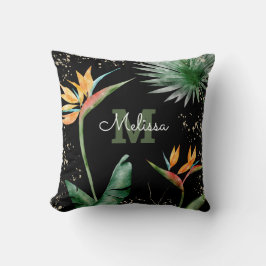 Almofada Script de Monograma Floral de Ilha Tropical Dourad