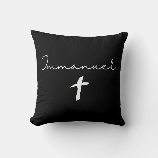 Almofada Script de Natal Immanuel com Cruz (Frente)
