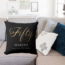 Almofada Script de nome de ouro preto 50.o aniversário