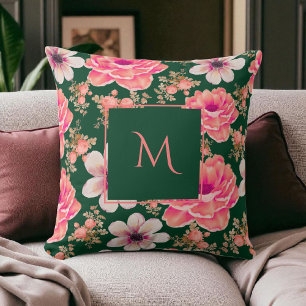 Almofada Script Floral de Cor Vermelha Verde