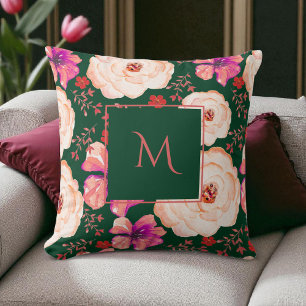 Almofada Script Floral de Cor Vermelha Verde