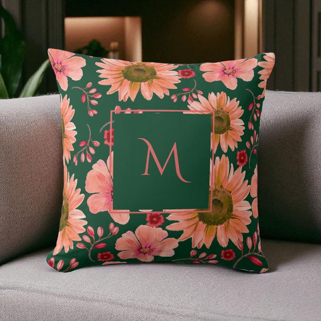 Almofada Script Floral de Cor Vermelha Verde (Criador carregado)