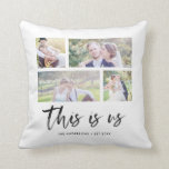 Almofada Script isto é nós colagem da foto do nome de<br><div class="desc">O travesseiro que caracteriza as palavras "isto é nós" em um roteiro à moda com as 4 fotos das fotos arranjadas de lado a lado na parte dianteira e no verso que fazem lhe 8 fotos no total que você pode substituir com você para possuir fotos contra um fundo branco....</div>