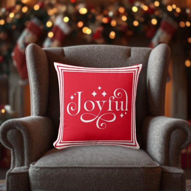 Almofada Script Joyful de Natal Vermelho (Christmas Joyful Script Red Throw Pillow)