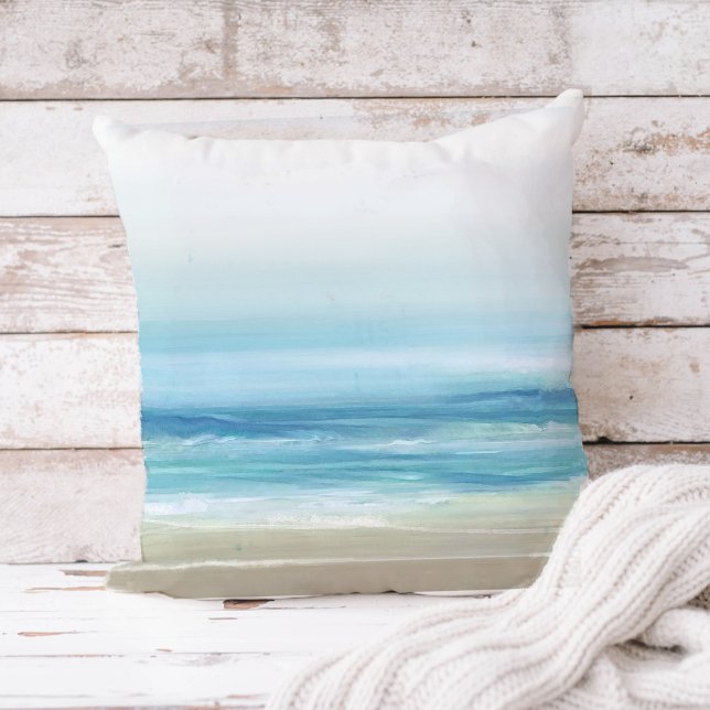 Almofada Sea Blue Watercolor Beach Waves Coaster (Criador carregado)