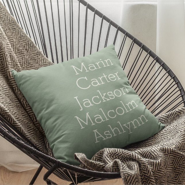 Almofada Sea Glass Cinco Crianças Nomes Família Personaliza (Sea Glass Green Five Kids Names Personalized Family Throw Pillow)