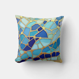 Almofada Sea of Waves Blue and Gold Mosaic Fine Art