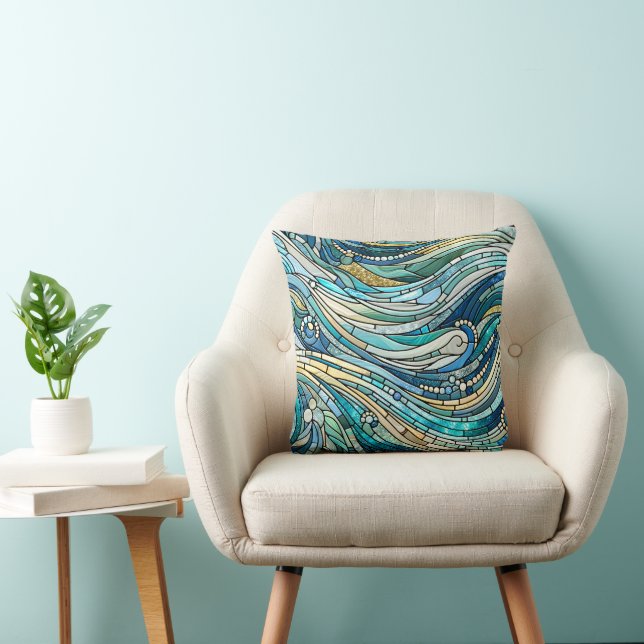 Almofada Sea of Waves Teal Mosaic Fine Art (Cadeira)