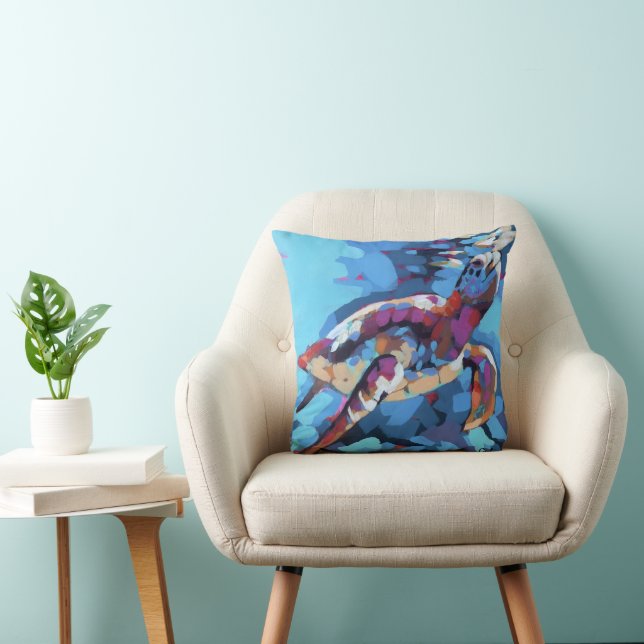 Almofada Sea Turtle Painting - Ocean Life Home Decor (Cadeira)