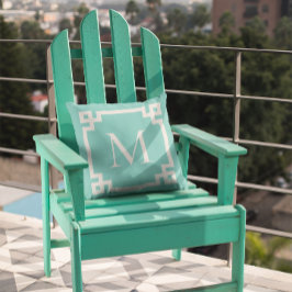 Almofada Seaglass Teal e White Monograma - Limite-chave gre