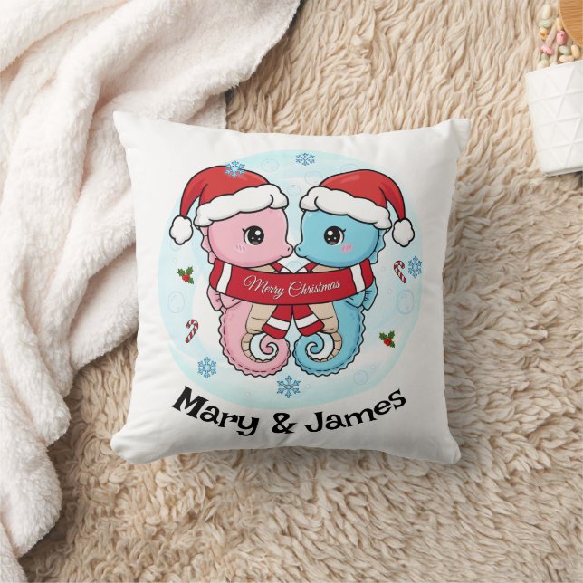 Almofada Seahorse Couple Personalized Christmas Pillow (Cobertor)
