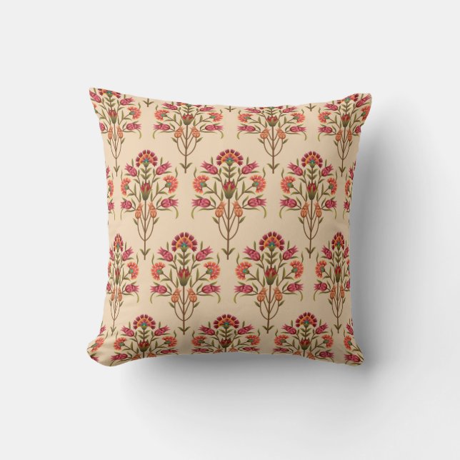 Almofada seamless mughal flower pattern design cream backgr (Frente)