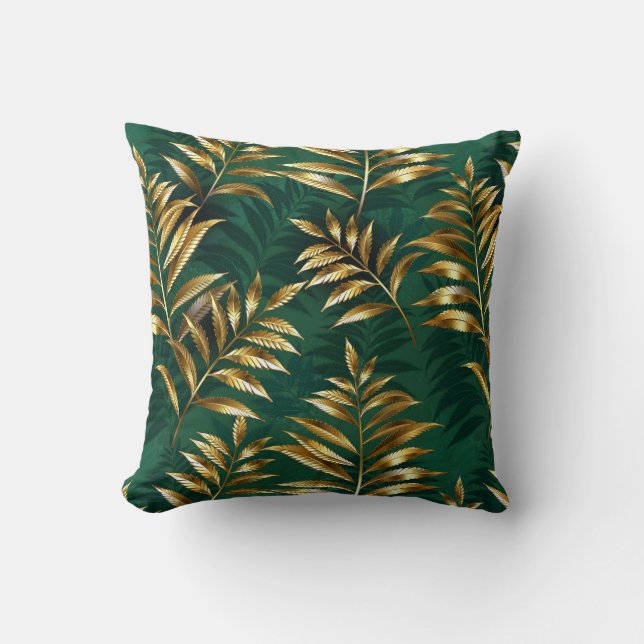 Almofada Seamless pattern with golden ferns (Frente)