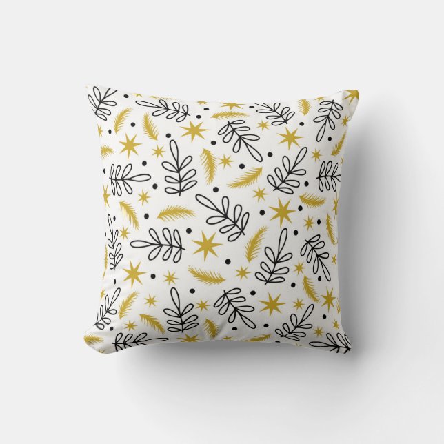 Almofada Seamless pattern with snowflakes and fir branches. (Frente)