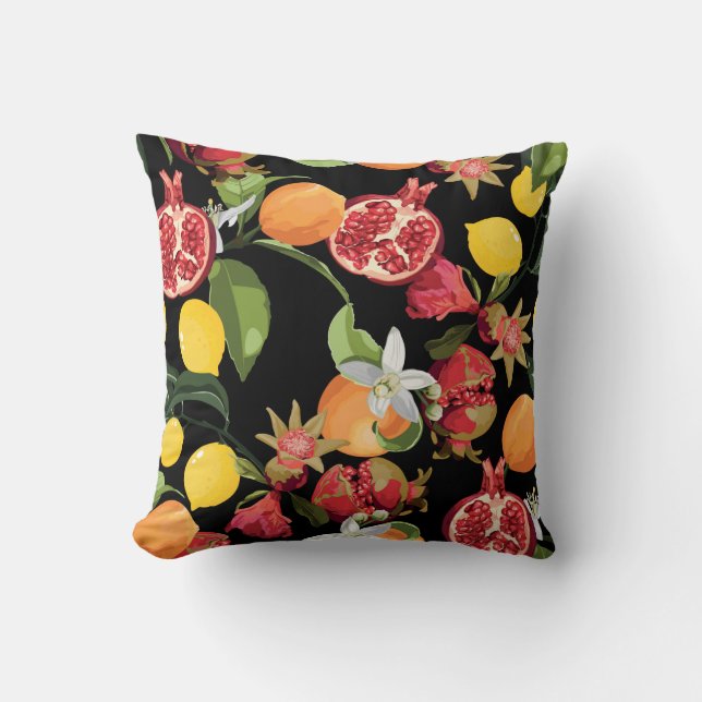 Almofada Seamless Tropical Fruits Pattern. Exotic Backgroun (Frente)
