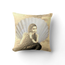 Seashell and Woman Playing Flute Throw Pillow