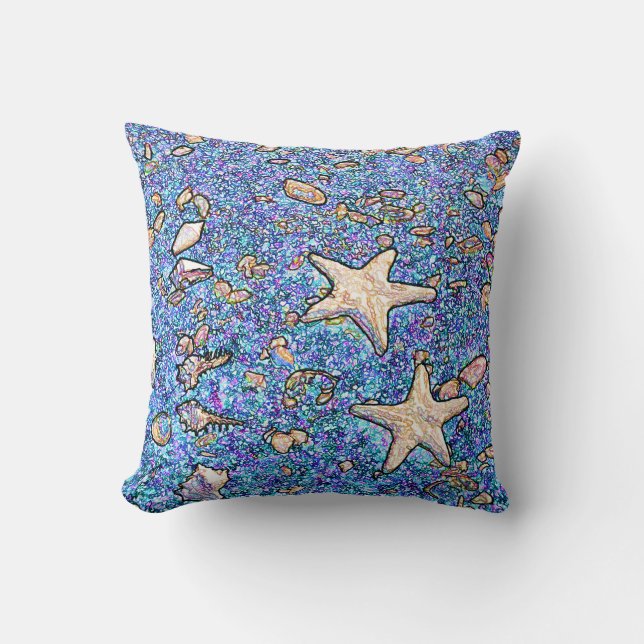 Almofada Seashells abstratos no travesseiro azul da areia (Frente)