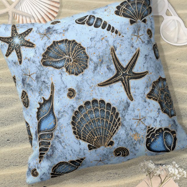 Almofada Seashells Starfish Watercolor Blue ID782 (Criador carregado)