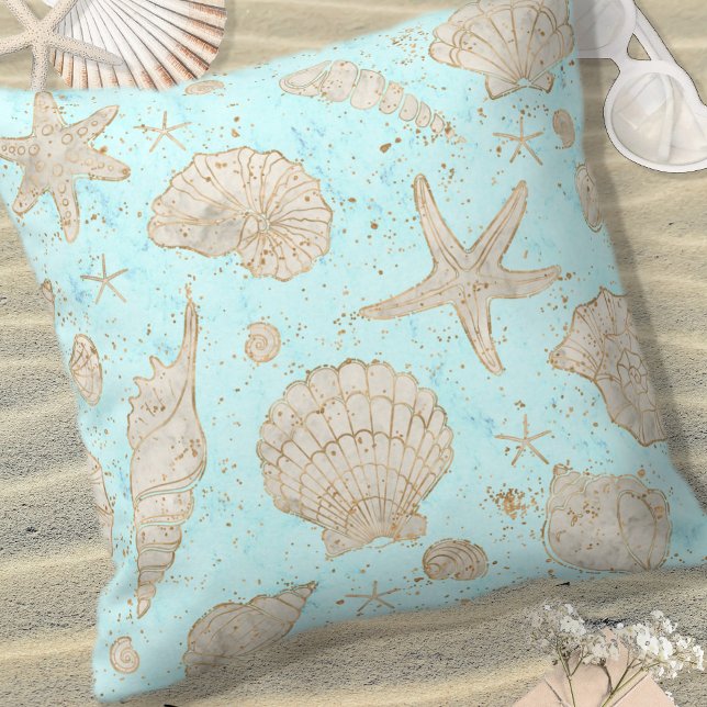 Almofada Seashells Starfish Watercolor Bone ID782 (Criador carregado)