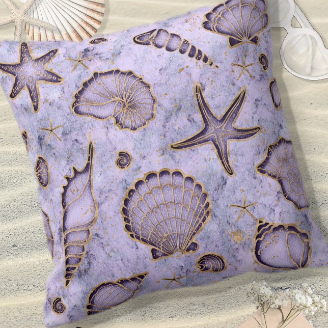 Almofada Seashells Starfish Watercolor Violet ID782 (Criador carregado)