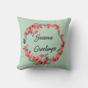 Almofada Seasons Saudações Red Floral Watercolor Wreath