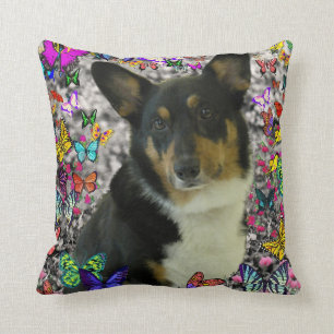 Almofada Sebastian o Corgi de Galês nas borboletas