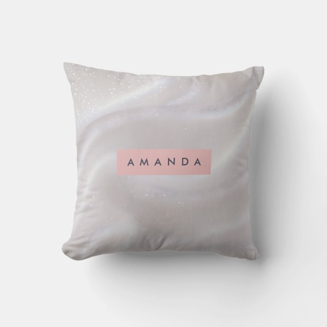 Almofada Seda Branco Elegante Personalizado com Brilho (Frente)