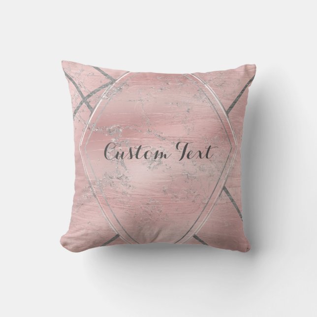 Almofada Seda Brilho Rosa e Prata Estilo de Designer Glam (Frente)