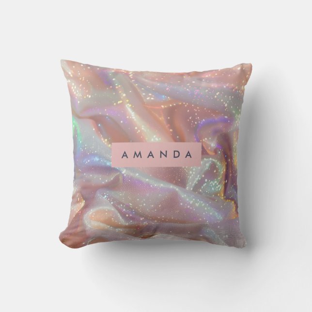 Almofada Seda Iridescente Pastel Personalizada com Brilho (Frente)