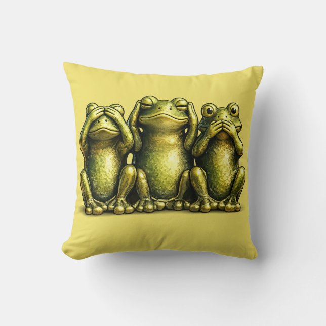 Almofada See Hear Speak No Evil Funny Frogs (Frente)