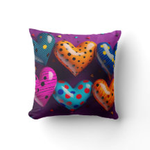 Seis corações 3D sobre fundo roxo