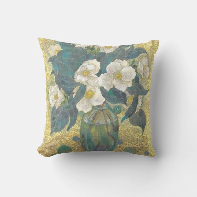 Almofada Seisui: Azure Bloom - Luminous Camellia (Frente)