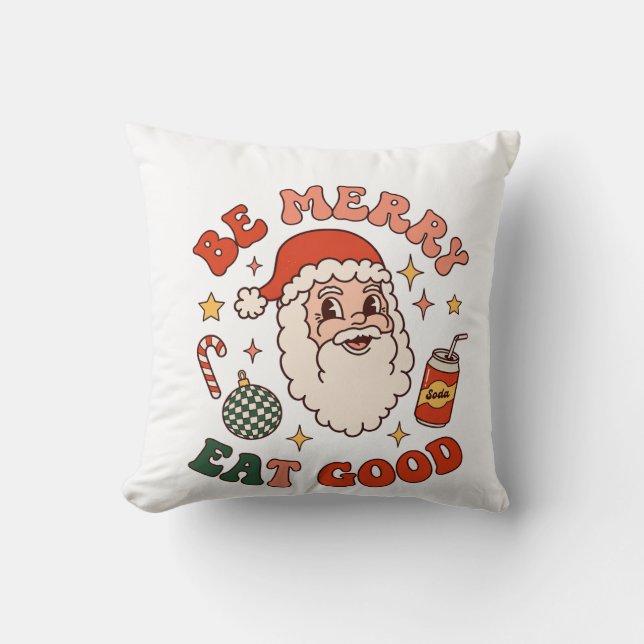 Almofada Seja Alegre Coma Bom Natal Papai Noel Refrigerante (Frente)